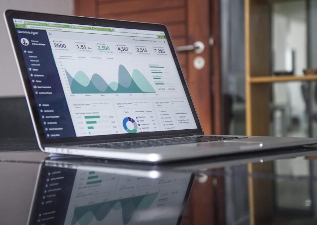 Data and sales analytics displayed on laptop screen